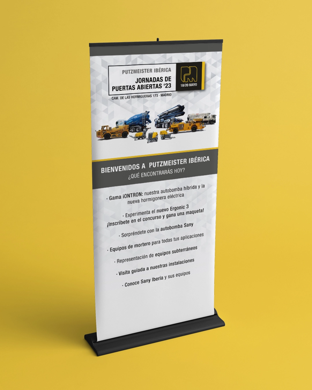 Diseño gráfico corporativo aplicado a un roll-up promocional para empresa.